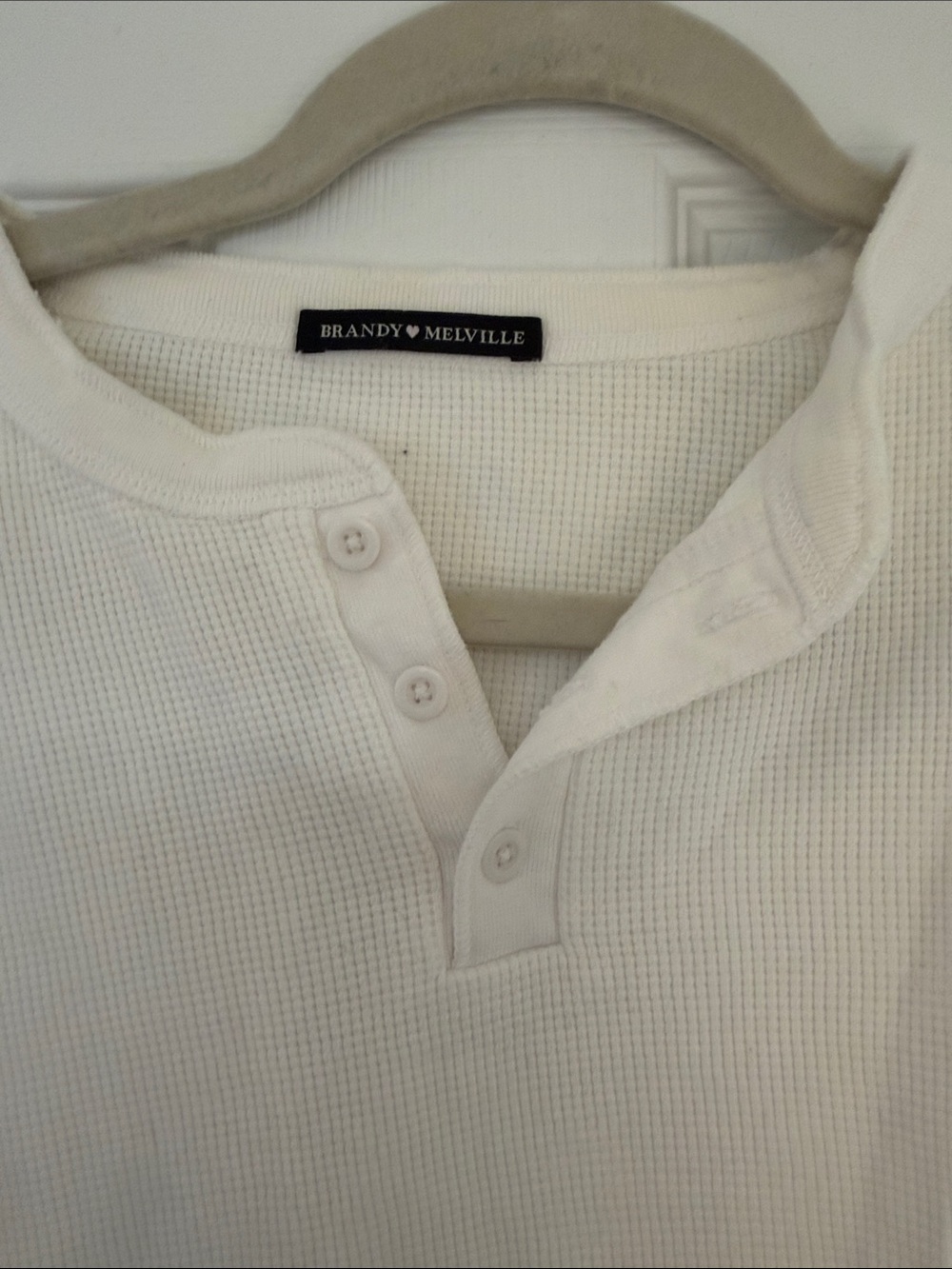 Brandy Melville White Waffle Henley Long Sleeve Shirt